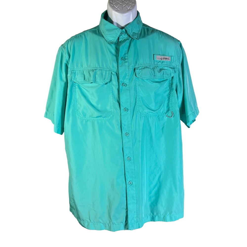 Habit Fishing Shirt Mens Medium Turquoise Short Sleeve UPF 40+ Vented TS1360